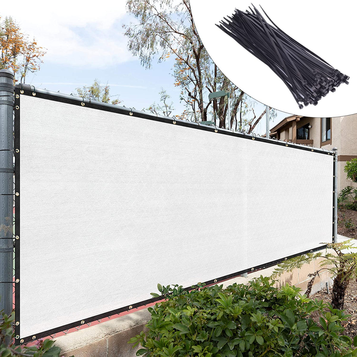 Royal Shade Custom Size 6' X 80' White Fence Privacy Screen Windscreen Cover Netting Mesh Fabric Cloth - Cable Zip Ties Included