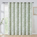 FMFUNCTEX 100% Blackout Sliding Door Curtains for Living Room, Green Floral Print Extra 100 Wide Window Curtain Panels for Slidi