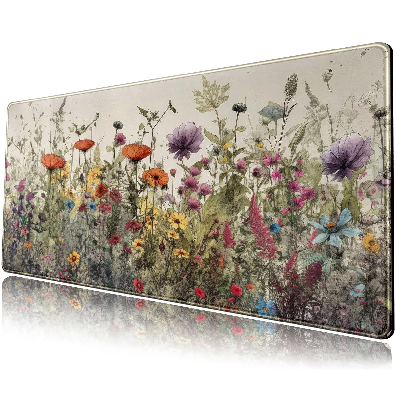 Watercolor Flowers Desk Mat Floral Boho Xl Mouse Pad Large Mousepad Extended Vintage Aesthetic Laptop Keyboard Mat Cute Gaming D