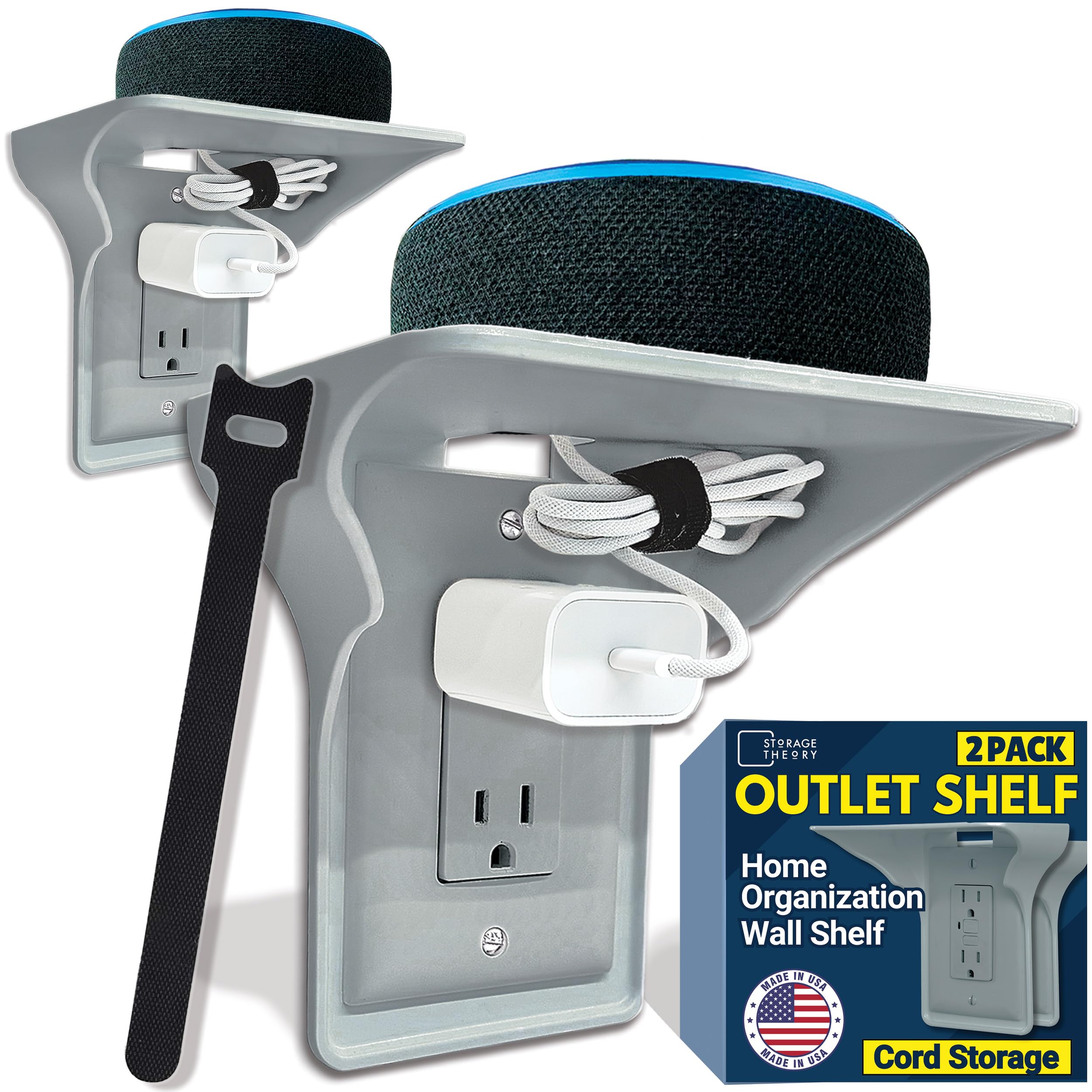 Power Perch Outlet Shelf with Cord Storage Strap - Bathroom Shelf for Electric Toothbrush and Toiletries - Small Wall Shelves fo