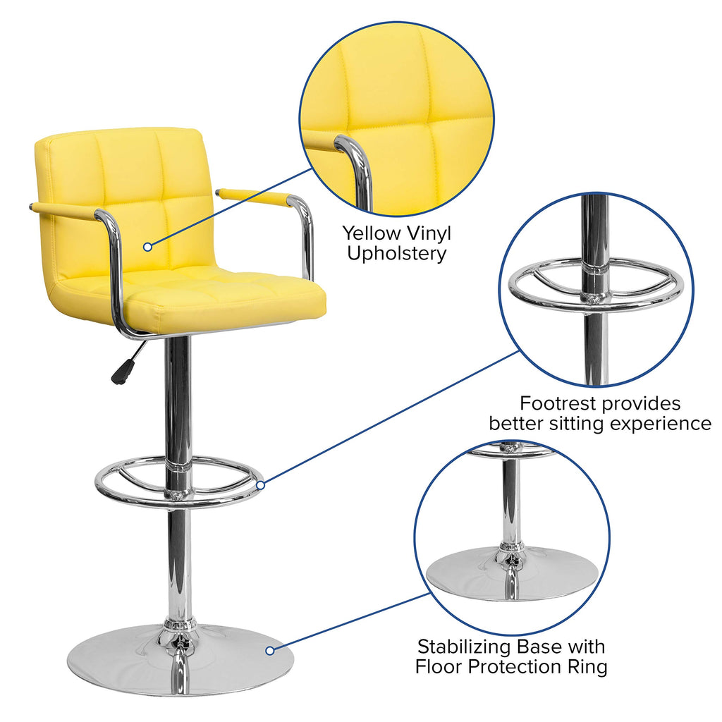 Flash Furniture Vinyl Adjustable Height Barstool, 1 Pack, Yellow
