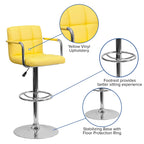 Flash Furniture Vinyl Adjustable Height Barstool, 1 Pack, Yellow