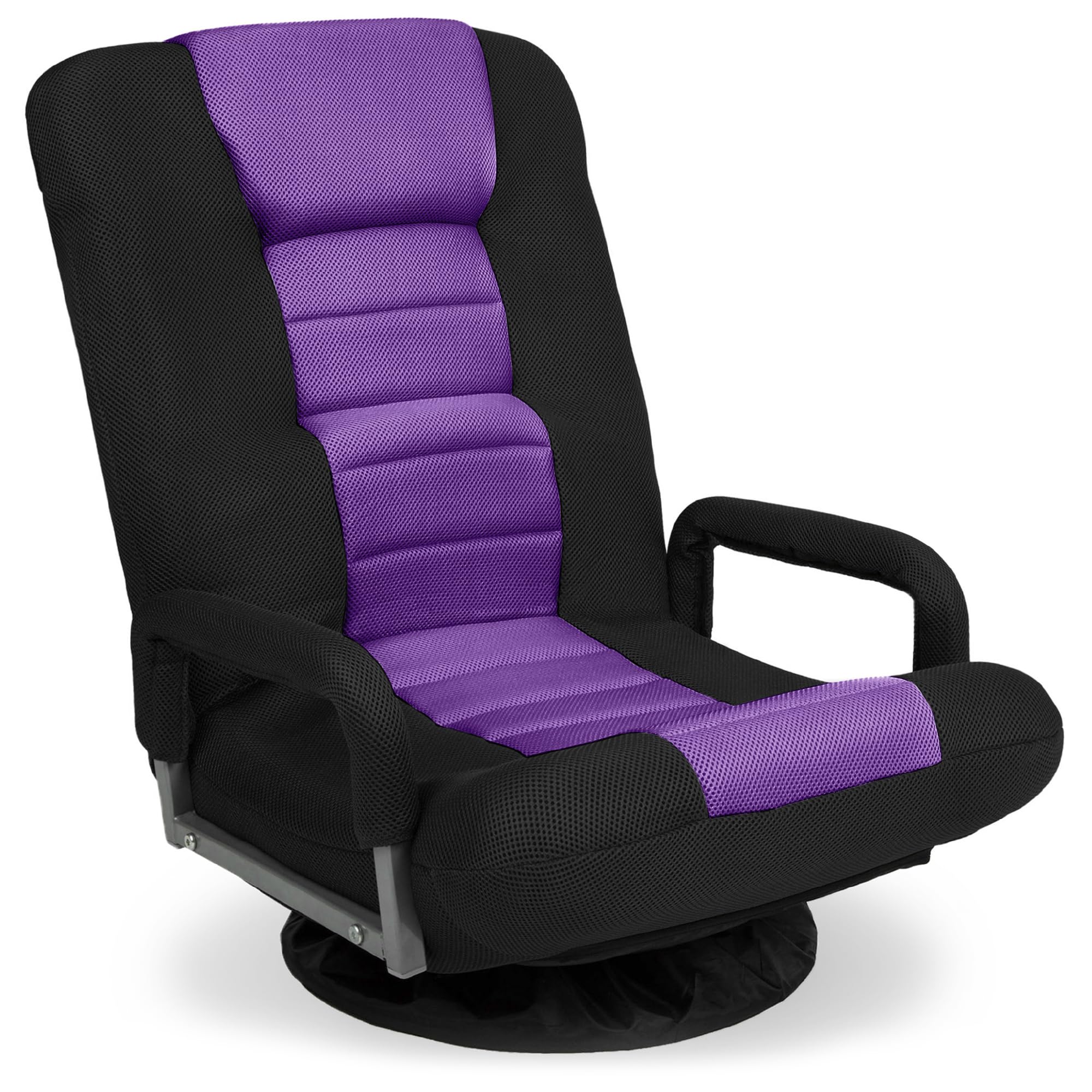 Best Choice Products Swivel Gaming Chair 360 Degree Multipurpose Floor Chair Rocker For Tv, Reading, Playing Video Games W/Lumbar Support, Armrest Handles, Adjustable Backrest - Black/Purple