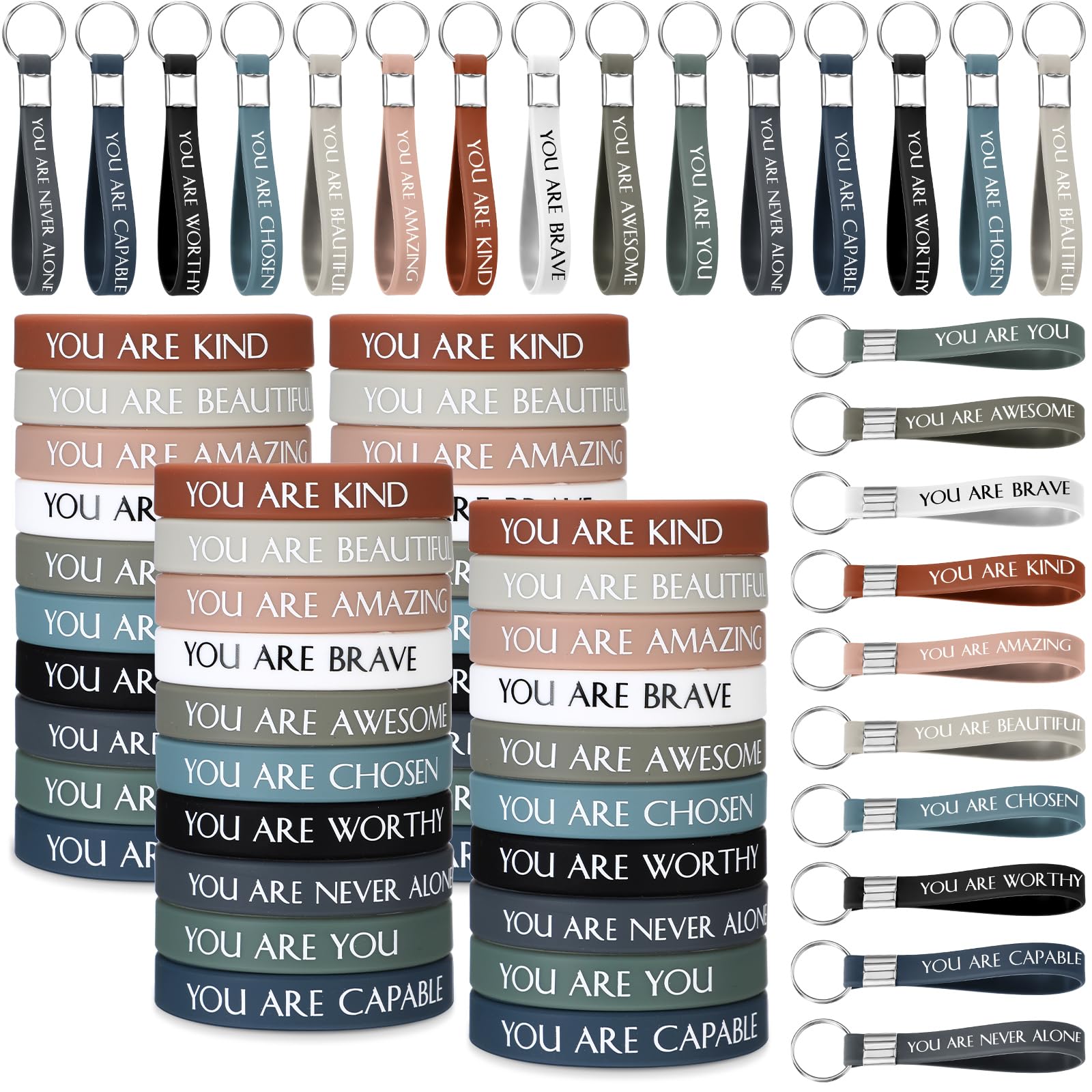 Sratte 120 Pcs Motivational Wristbands Gifts Inspirational Keychains Christmas Appreciation Gift for Employee Volunteer(Neutral 