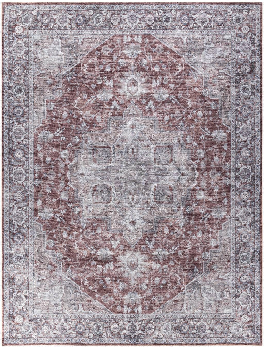 HomeRoots 533135 9 x 12 ft. Red & Ivory Floral Power Loom Distressed Washable Rectangle Area Rug