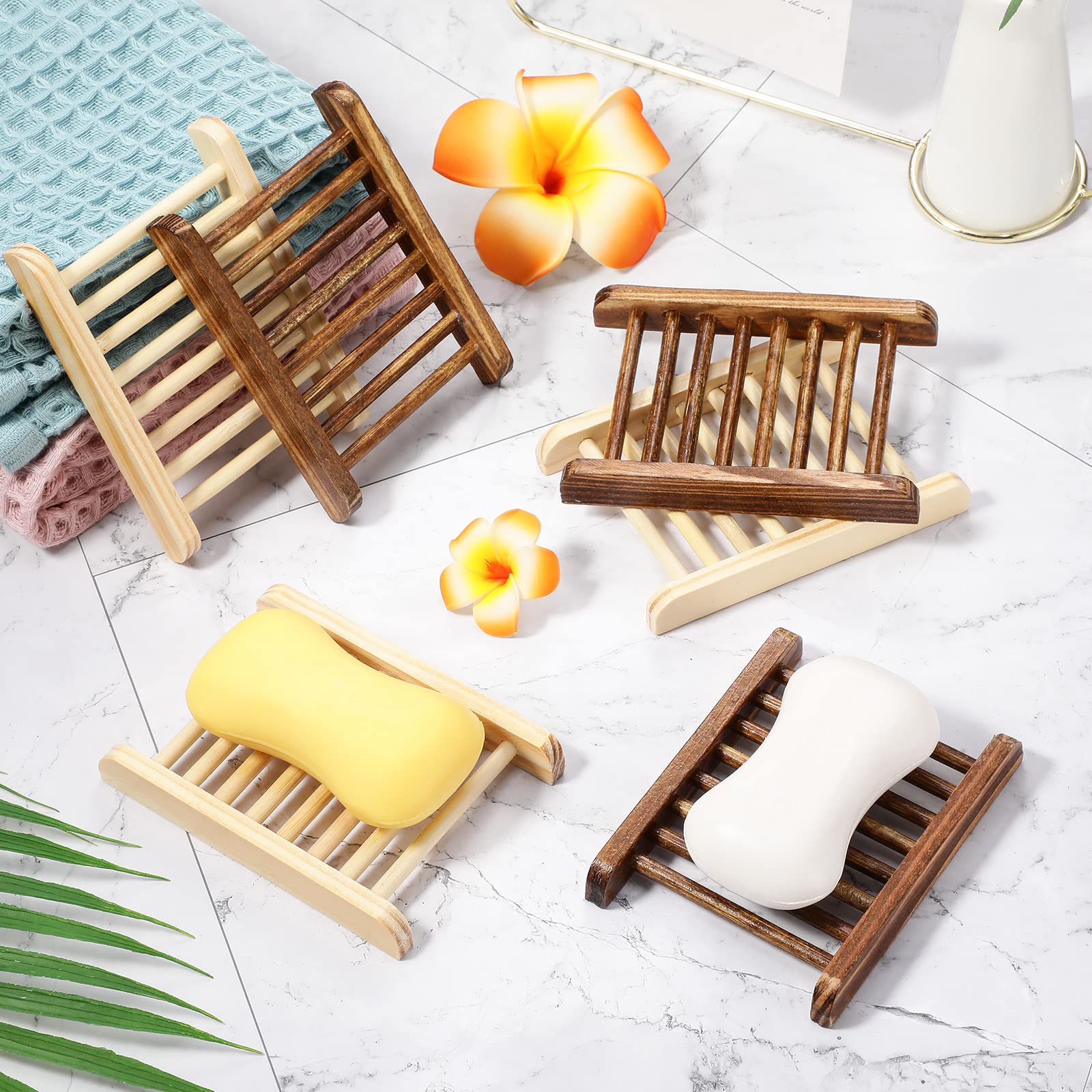 Sawysine 50 Pcs Home Bamboo Wood Soap Holder Bulk Bathroom Wooden Soap Dish Tray Wood Soap Saver 4.72 X 3.35 X 0.7 Inch Hand Cra