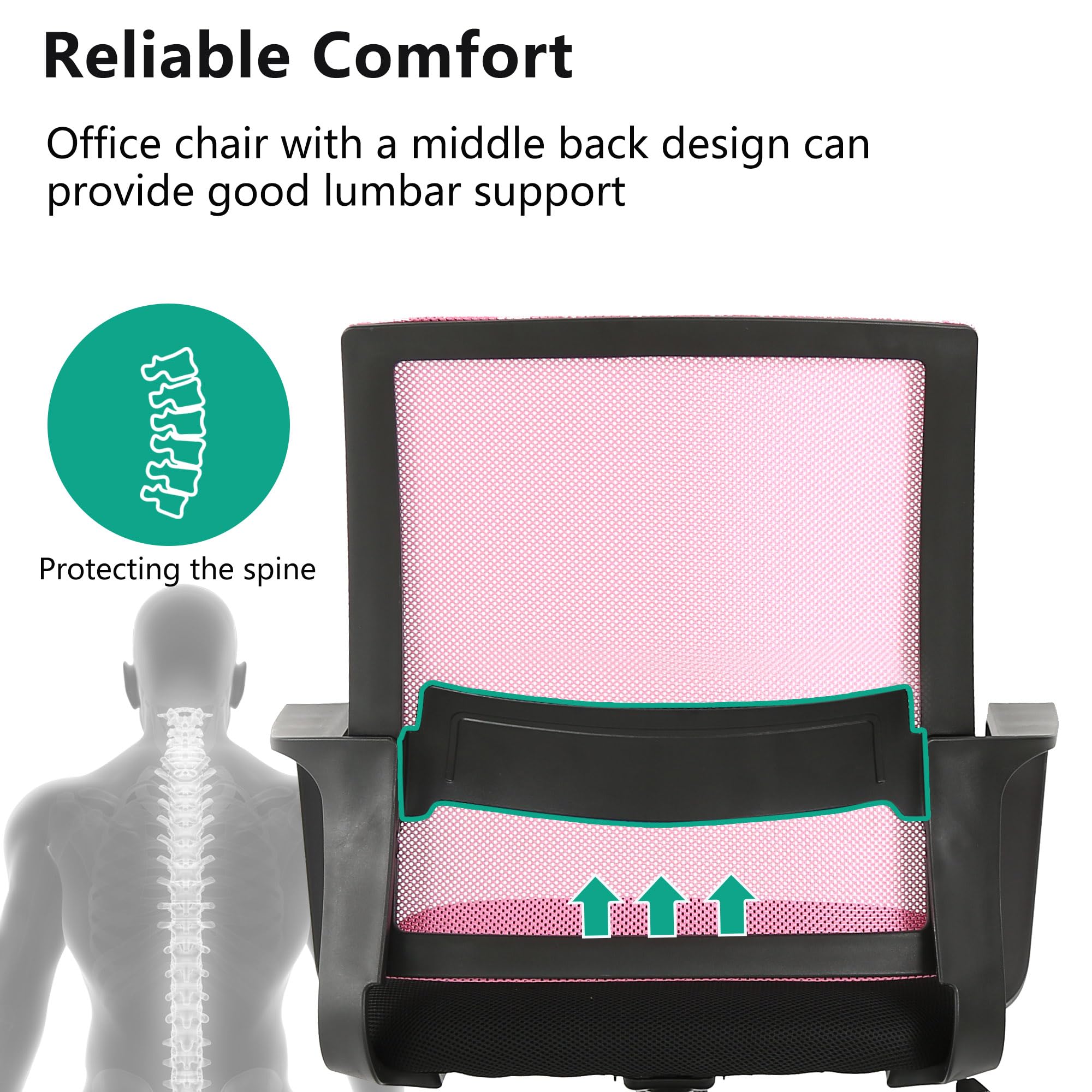 Paylesshere Gaming Chair Ergonomic Computer Chair Office Chair Video Game Chairs With Lumbar Support Desk Chair Armrest Mid Black Cushion Swivel Rolling Chair With Wheels For Home Office (Pink)