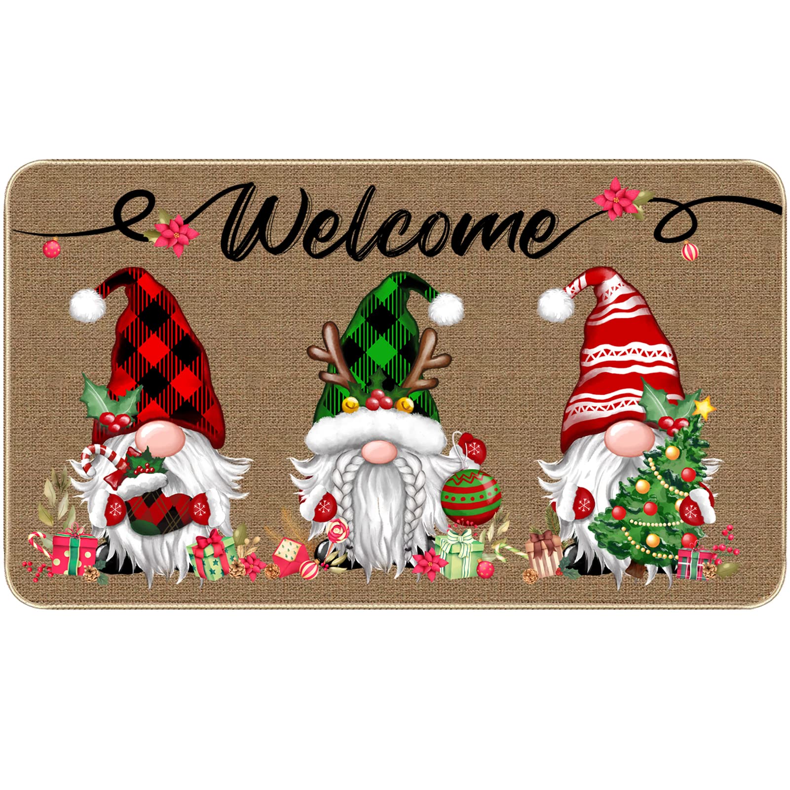 Trewave Christmas Welcome Decorative Doormat, Christmas Gnome Tomte Door Mat, Non Slip Rubber Backing Doormat, Outdoor Indoor En