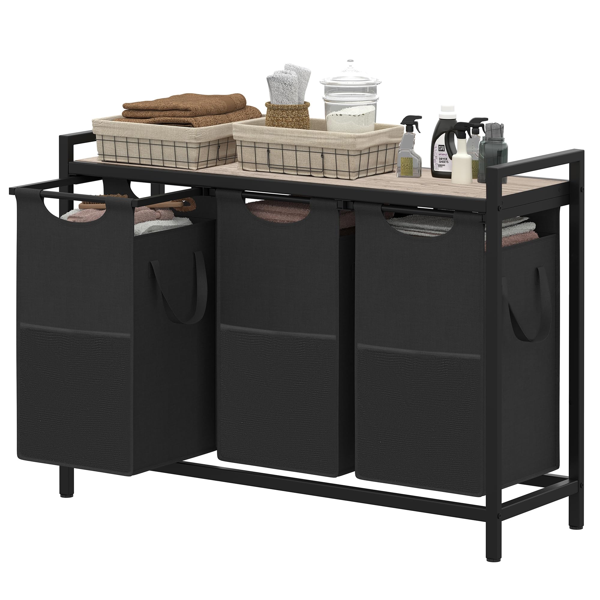Heybly Laundry Hampers, 3    12.5 Gal Laundry Basket with Large Desktop Sorter for Laundry Room organization, Bathroom and Dorm 