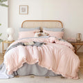Janzaa Pink Comforter Set Queen Comforter Set 3Pcs (1 Ruffled Blush Comforter And 2 Pillowcases) Vintage Shabby Chic Bedding Sof