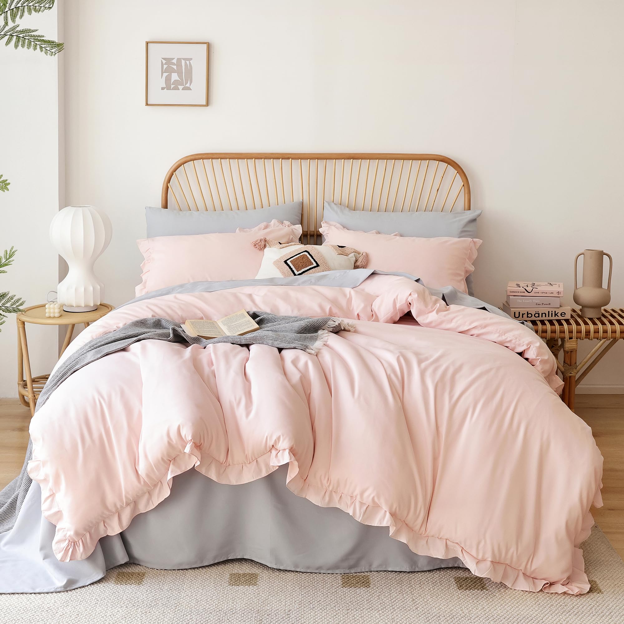 Janzaa Full Size Comforter Pink Comforter Set 3Pcs 1 Ruffled Comforter Set And 2 Pillow Cases Blush Pink Comforter Set Vintage F