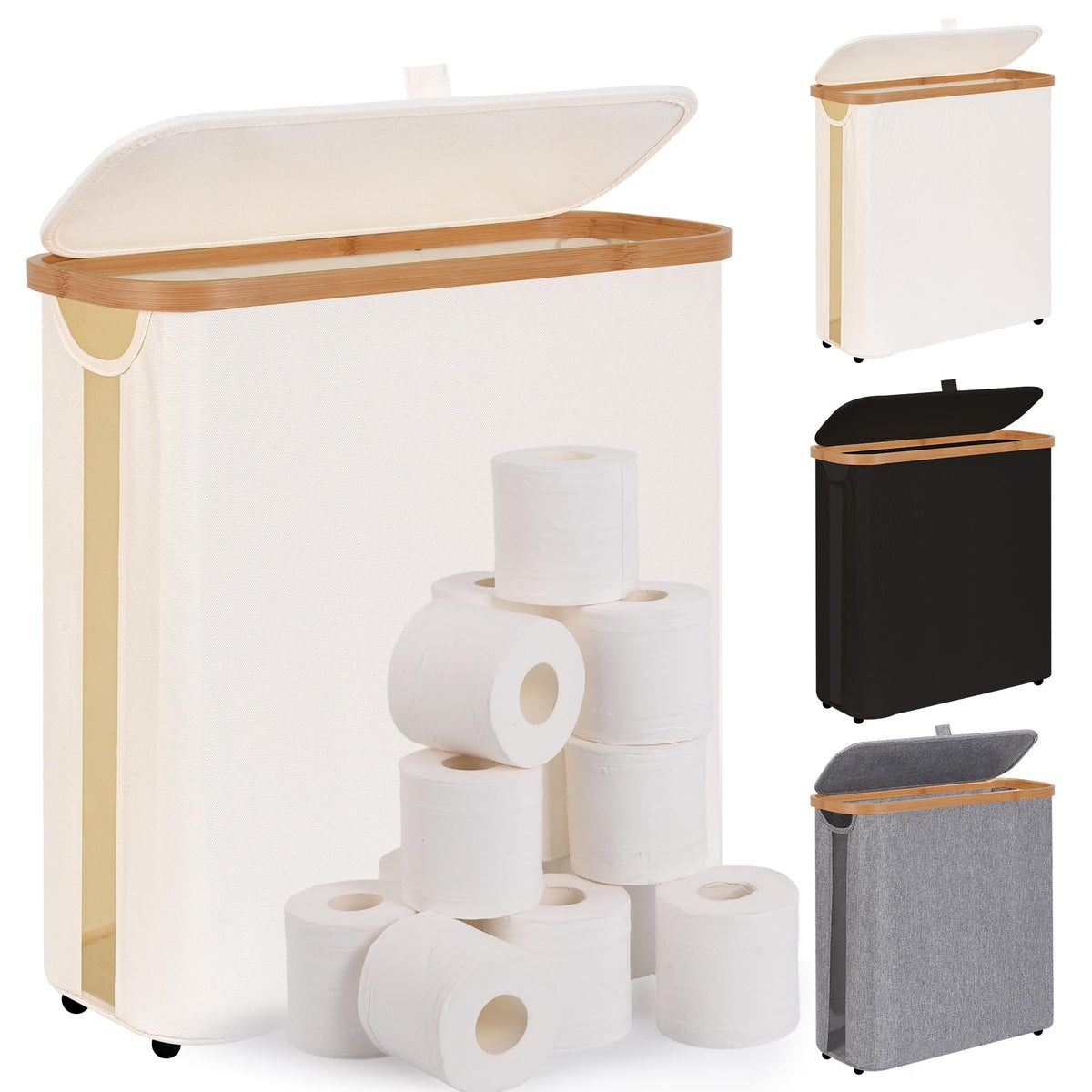 Toilet Paper Storage Basket with Lid  The Ultimate Bathroom Organizer, Free Standing Toilet Paper Holder for Up to 12 Mega Roll