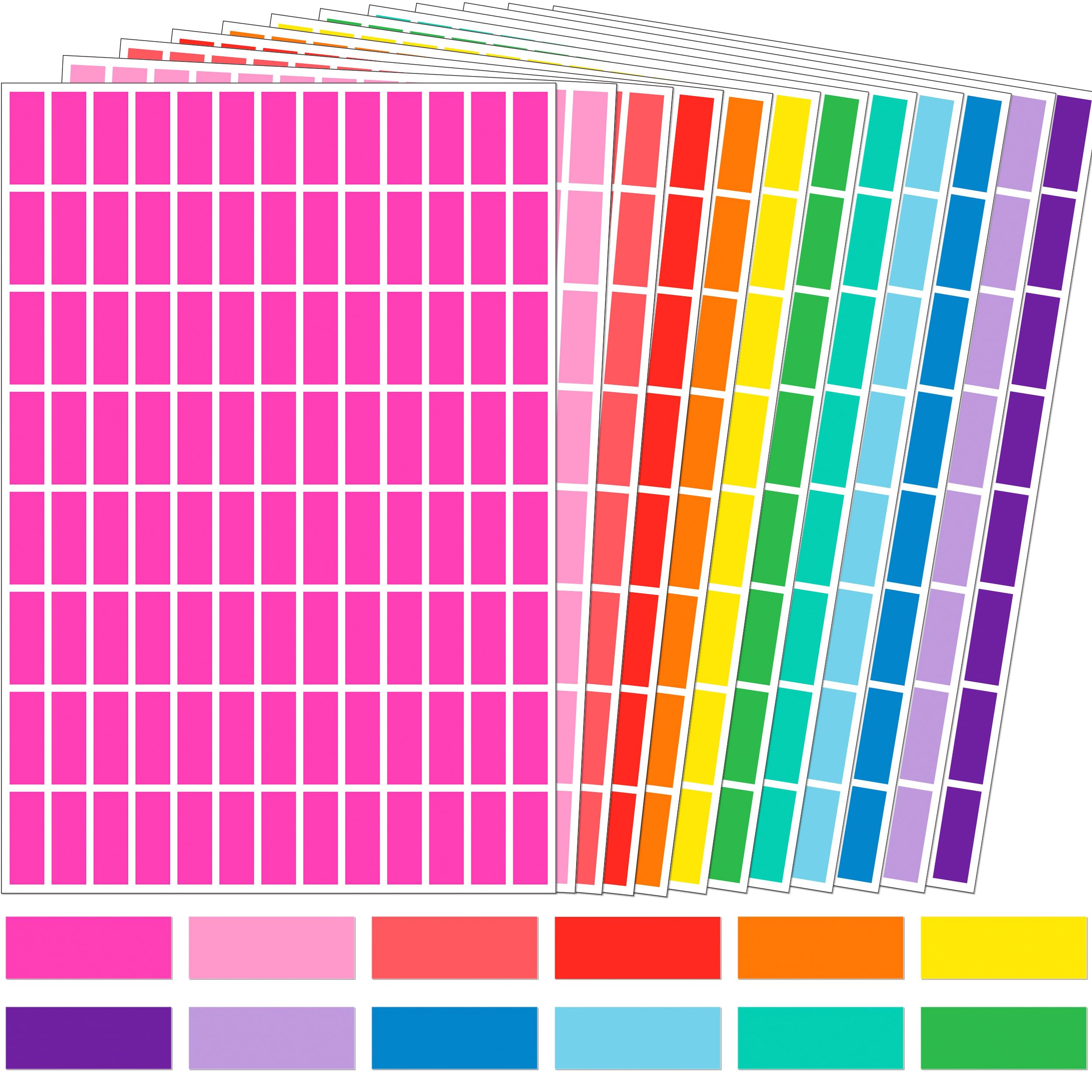 Yshihe Rectangular Colored Stickers, 12 Colors Rainbow Color Coding Labels, 1In X 3/8In (25 X 10Mm) Assorted Stickers For Office