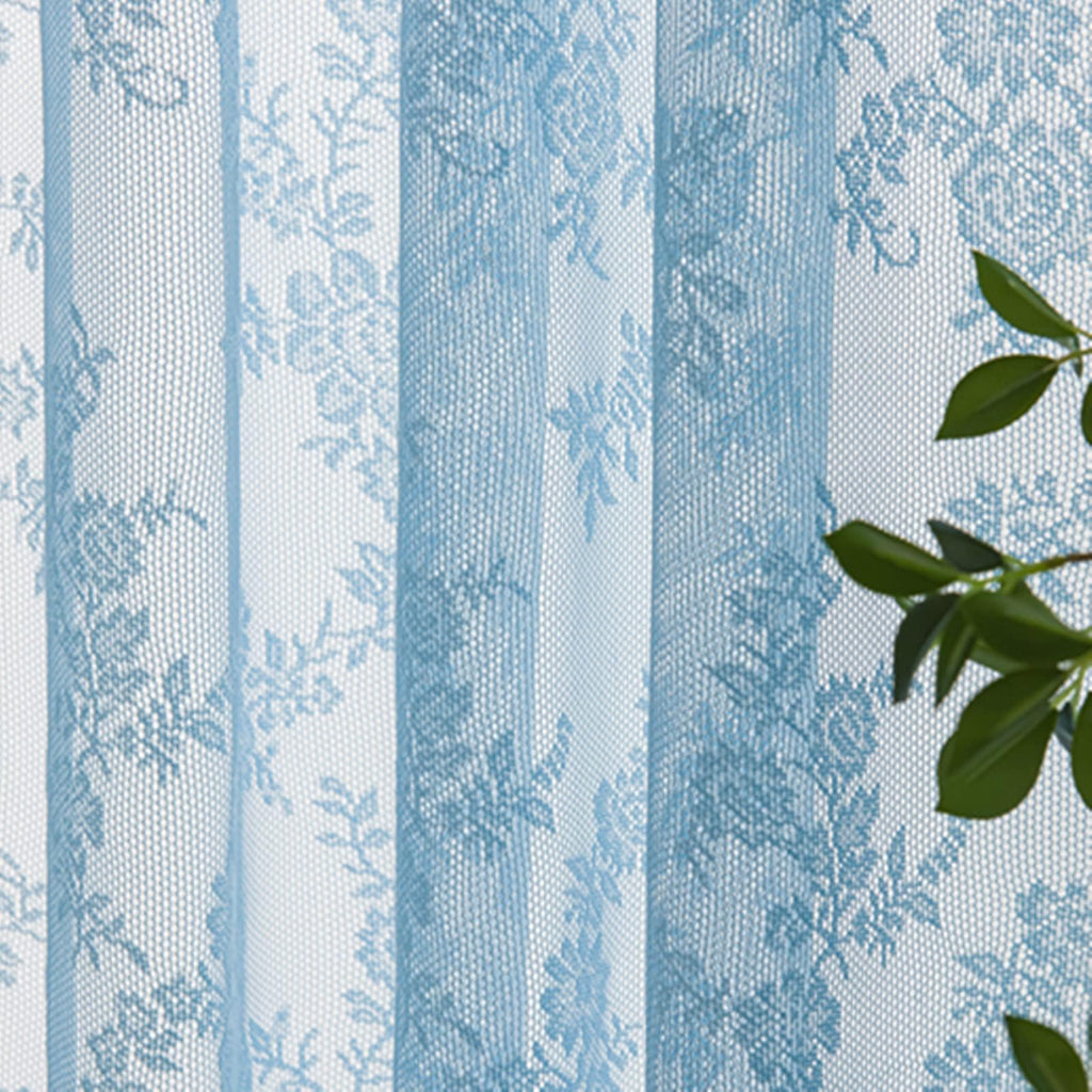 Deeprove Blue Lace Sheer Curtains 96 Inches Long 2 Panels Set, Rose Florals Embroidery Privacy Window Treatment Pair Drapes Fors