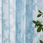 Deeprove Blue Lace Sheer Curtains 96 Inches Long 2 Panels Set, Rose Florals Embroidery Privacy Window Treatment Pair Drapes Fors