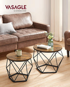 Vasagle Small Coffee Table Set Of 2, Round Coffee Table With Steel Frame, Side End Table For Living Room, Bedroom, Office, Rustic Brown And Ink Black