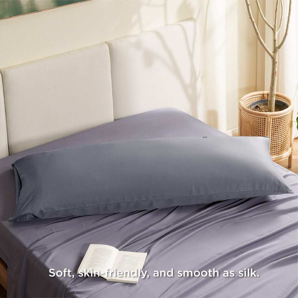 Bedsure Body Pillow Cover - Silver Grey Long Cooling Pillow Cases, 100% Rayon Derived From Bamboo, Soft & Breathable Body Pillowcase With Envelope Closure, Gifts For Women Or Men, 1 Pack, 20X54 Inches