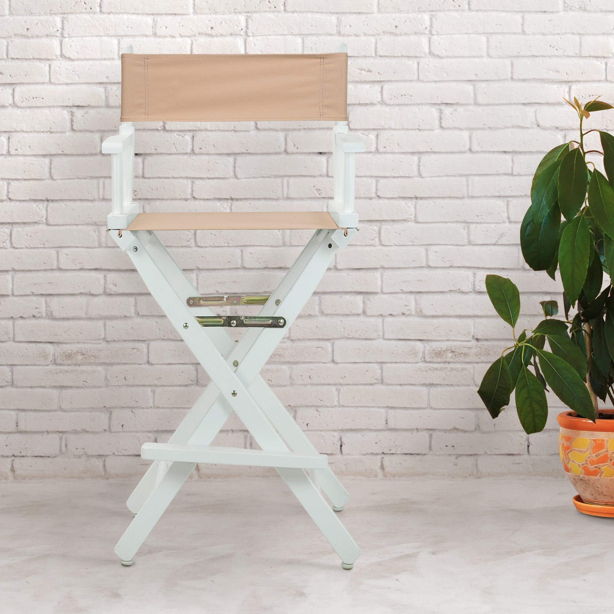 Casual Home Director'S Chair ,White Frame/Tan Canvas,30&quot; - Bar Height