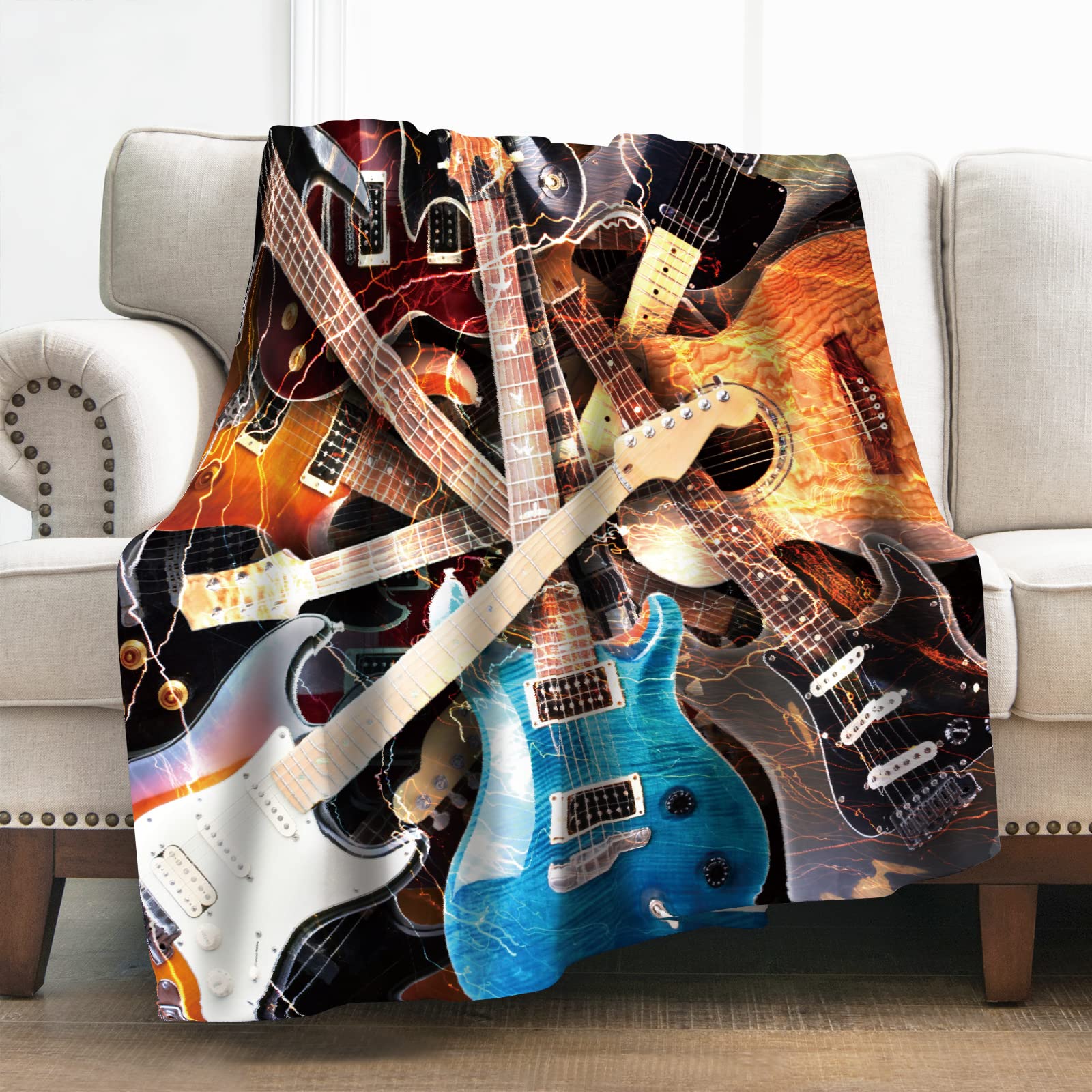 Levens Music Guitar Blanket Gifts For Women Girls Boys, Rock Instrument Decoration For Home Bedroom Living Room Sofa, Soft Fuzzy