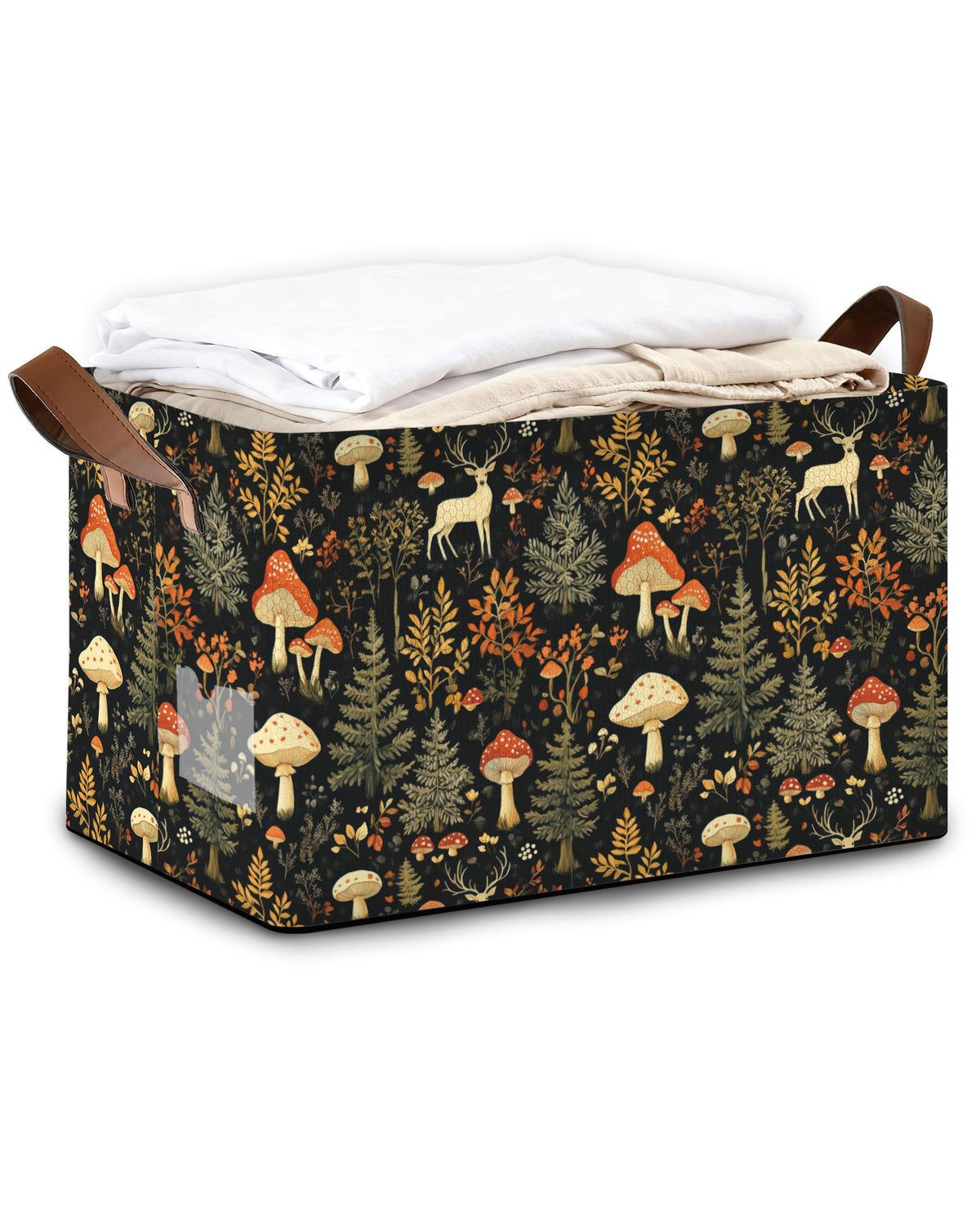 Oeaskly Forest Mushroom Large Storage Bins with Handles, Oxford Fabric Storage Basket, Foldable Organizer for Clothes, Blankets,