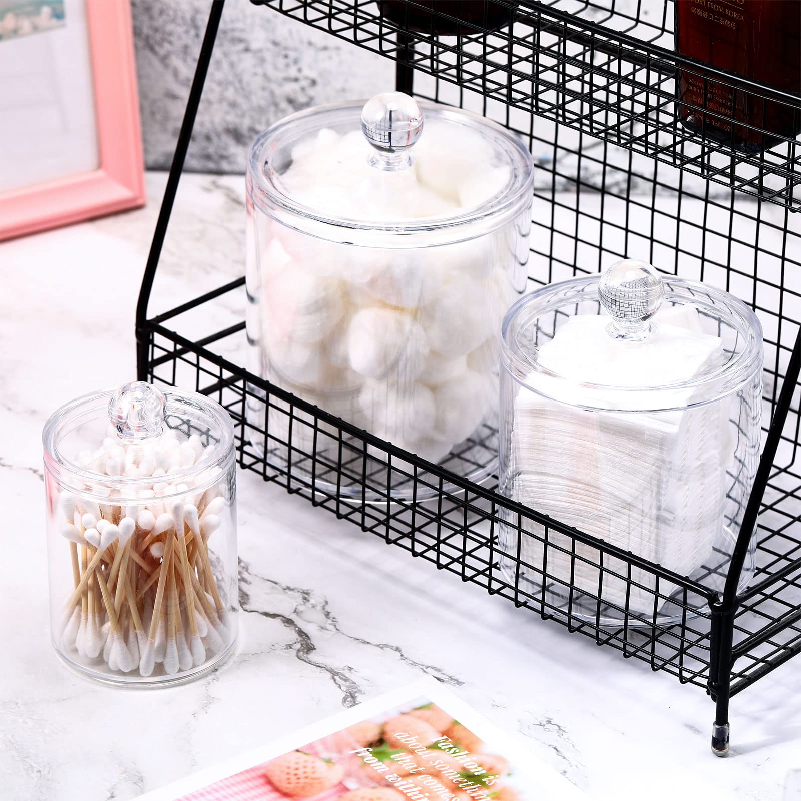 9 Pack Acrylic Holder Dispenser Plastic Apothecary Jars With Lids For Cotton Ball, 10/22/39 Oz Clear Plastic Storage Jars Floss