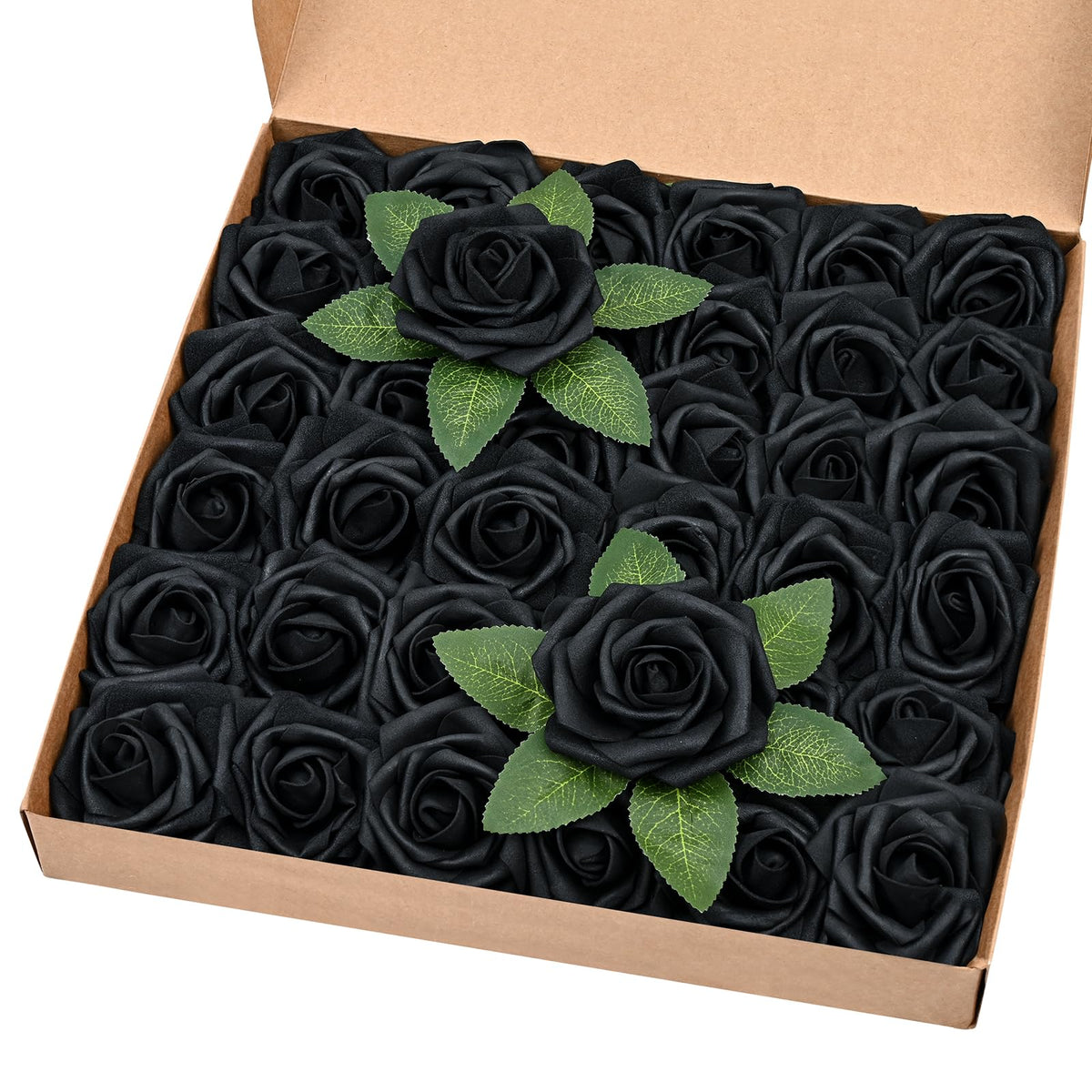 BLEUM CADE 36Pcs Artificial Flowers Fake Roses with Stems, Black Boxed Foam Roses for DIY Bouquets Centerpieces Wedding Party Ar