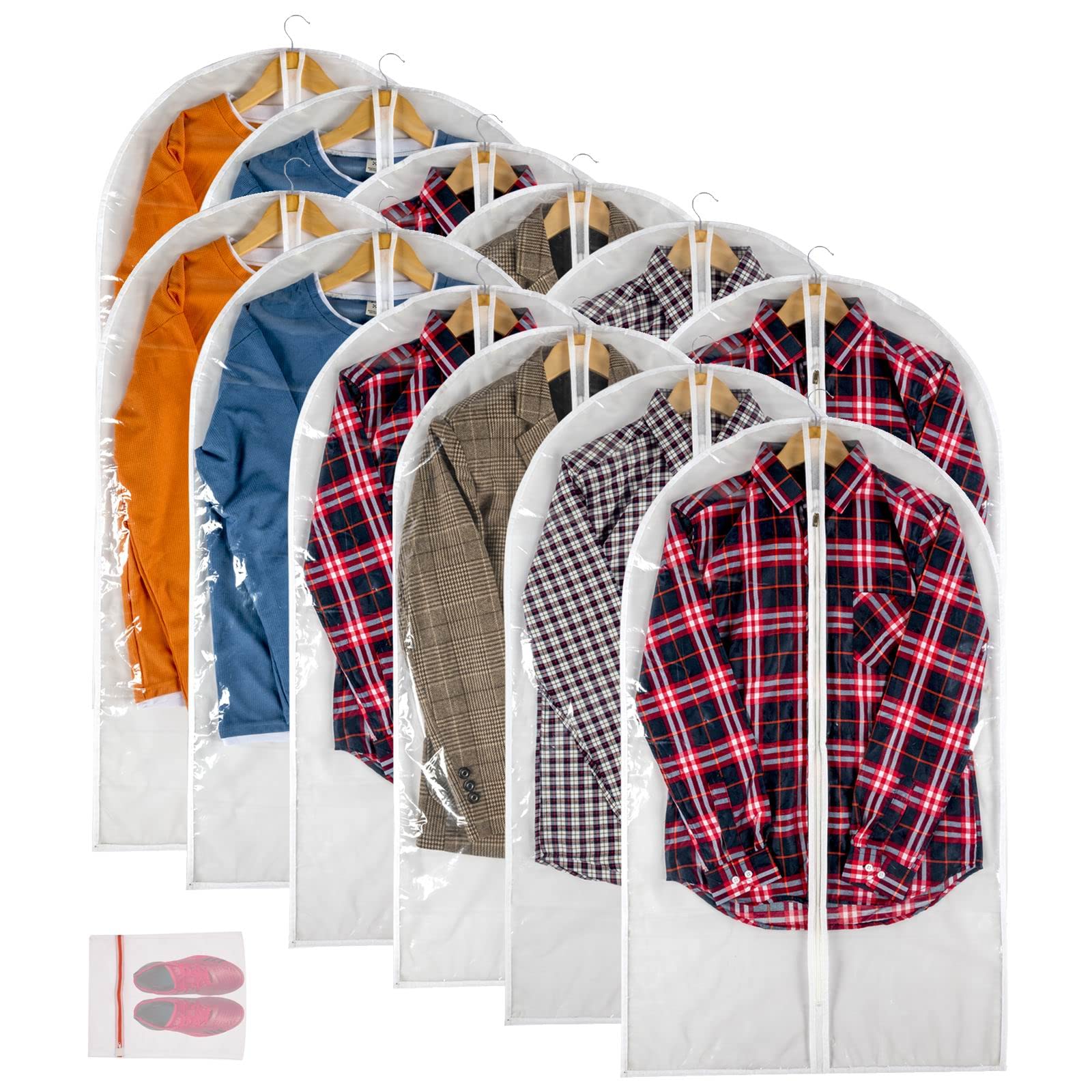 Clear Garment Bag Suit Bags for Closet Storage, Vinyl Garment Bags for Hanging Clothes, Coat Covers for Closet with Zipper and P