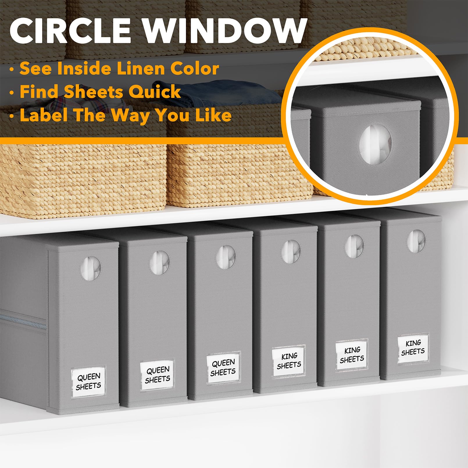 Spaceaid 6 Pack Bed Sheet Organizers And Storage, Foldable Sheet Organizer With Window For Linen Closet, Sheets Set Folder Keepe