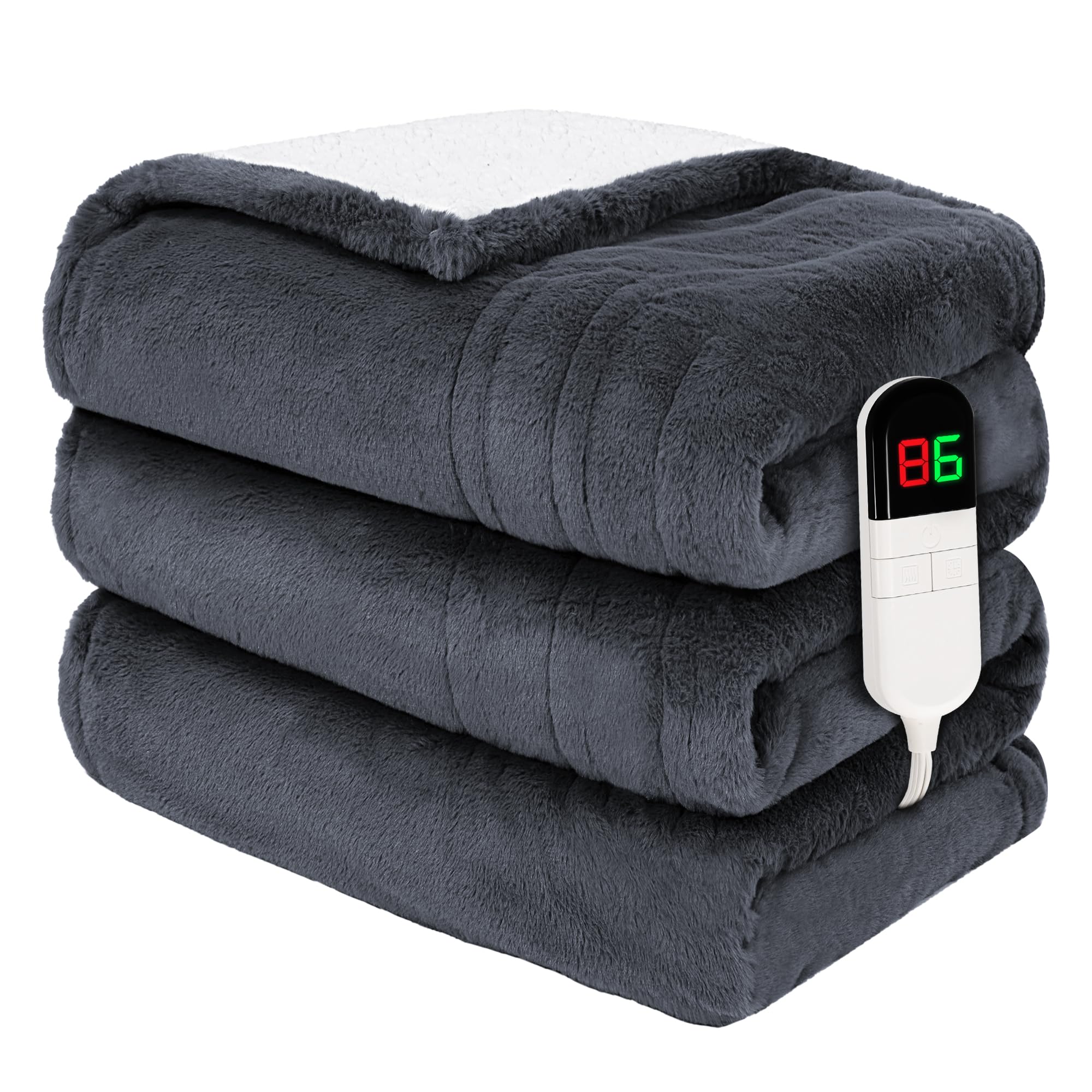 Ptq Premium Heated Throw Blanket 50'  60' - Ultra Cosy Soft Electric Blanket With 8 Heating Levels,Plush Fast Heating Faux Fur