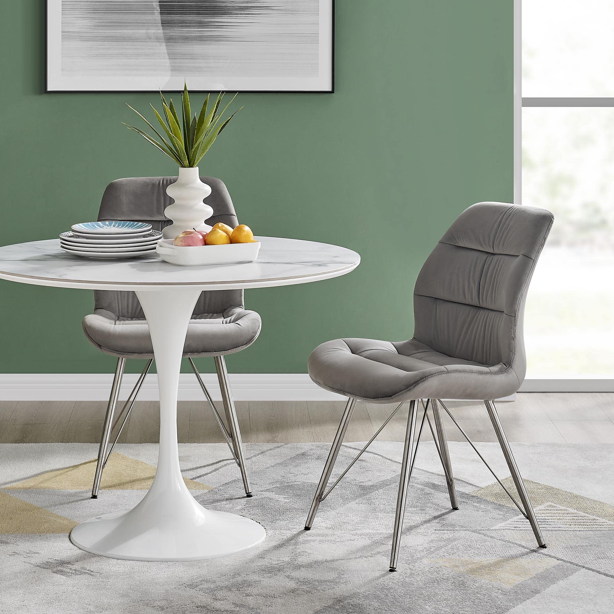 New Pacific Direct Raven Velvet Fabric Side Dining Chair - Thumbnail 2