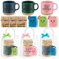 Roshtia 3 Sets Book Lover Gift for Women Galentines Bookworm Coffee Mug Mini Crochet Book Bracelet Card Bag Bookish Club Accesso