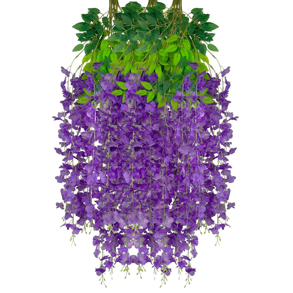 12 Pack Purple Flower Vines, Purple Wisteria Hanging Flowers, Fake Purple Wisteria, 3.77 Feet Purple Artificial Wisteria Flowers