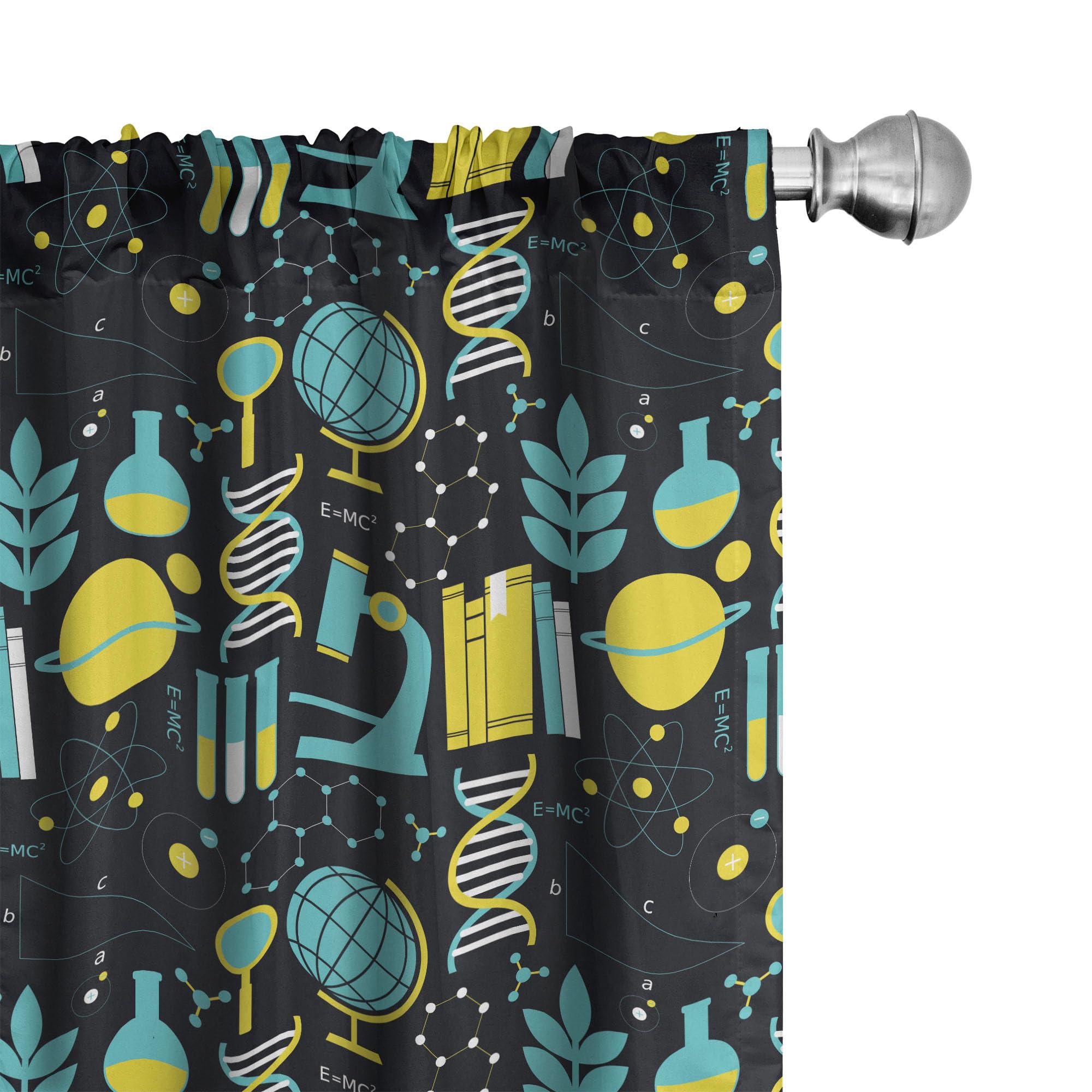 Ambesonne Window Curtains Pack of 2, Science Themed Biology Chemistry and Physics Protons Neutrons, Lightweight Set with Rod Poc