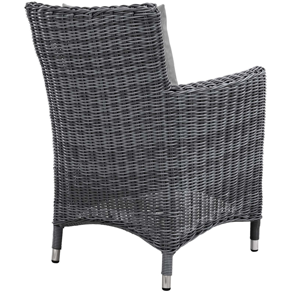 Modway Summon Wicker Rattan Aluminum Outdoor Patio Two Dining Arm Chairs With Sunbrella® Fabric Cushions In Canvas Gray