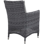 Modway Summon Wicker Rattan Aluminum Outdoor Patio Two Dining Arm Chairs With Sunbrella® Fabric Cushions In Canvas Gray
