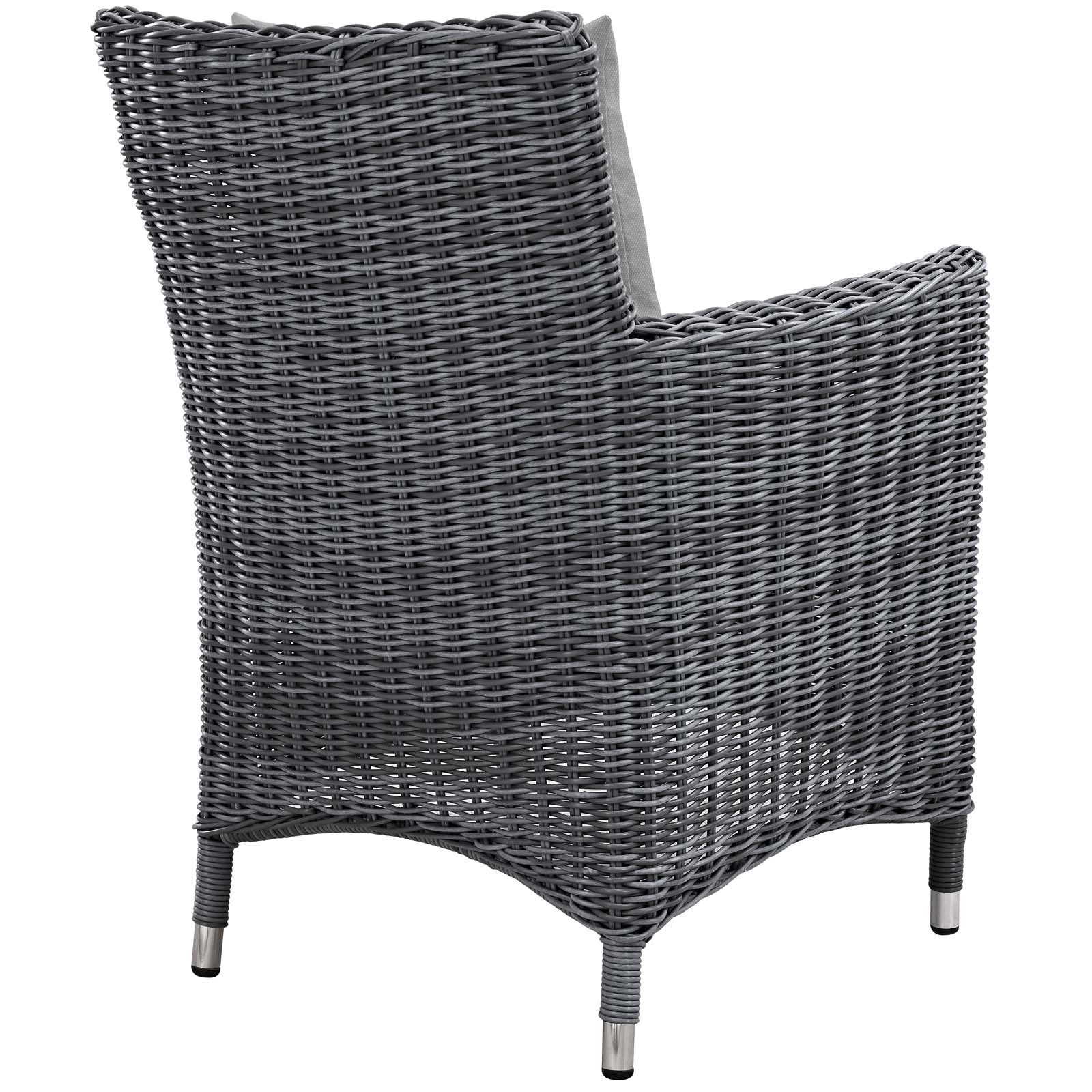 Modway Summon Wicker Rattan Aluminum Outdoor Patio Two Dining Arm Chairs With Sunbrella® Fabric Cushions In Canvas Gray