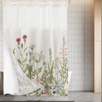 Tititex No Hooks Snap in Liner Vintage Wildflower Botanical Herbs Shower Curtain Sets, Hotel Luxury Double Layers Waterproof Fab