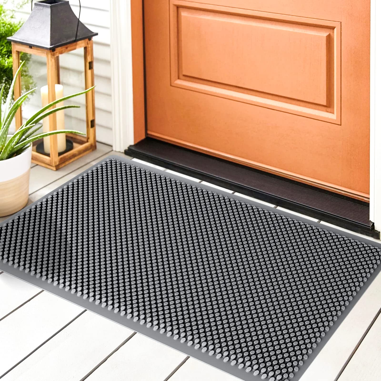 Fowooyeen Outdoor Door Mat, 30' X 17' Silicone Scraper Front Door Mats, Sturdy Non-Slip Waterproof Indoor Entrance Mat, Low-Pr