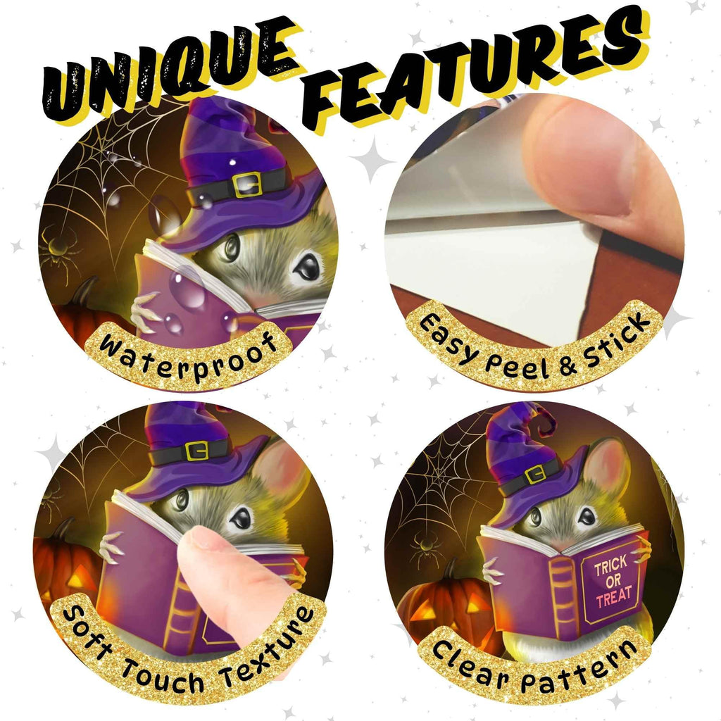 Halloween Mouse Reading Book In Hole, Wall Decal Sticker, Holiday Party Lover Decoration, Pumpkin Spider Parties, Mice Baseboard