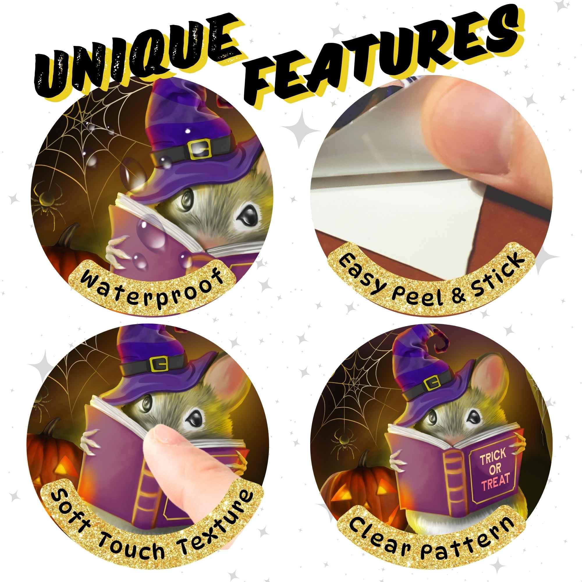 Halloween Mouse Reading Book In Hole, Wall Decal Sticker, Holiday Party Lover Decoration, Pumpkin Spider Parties, Mice Baseboard