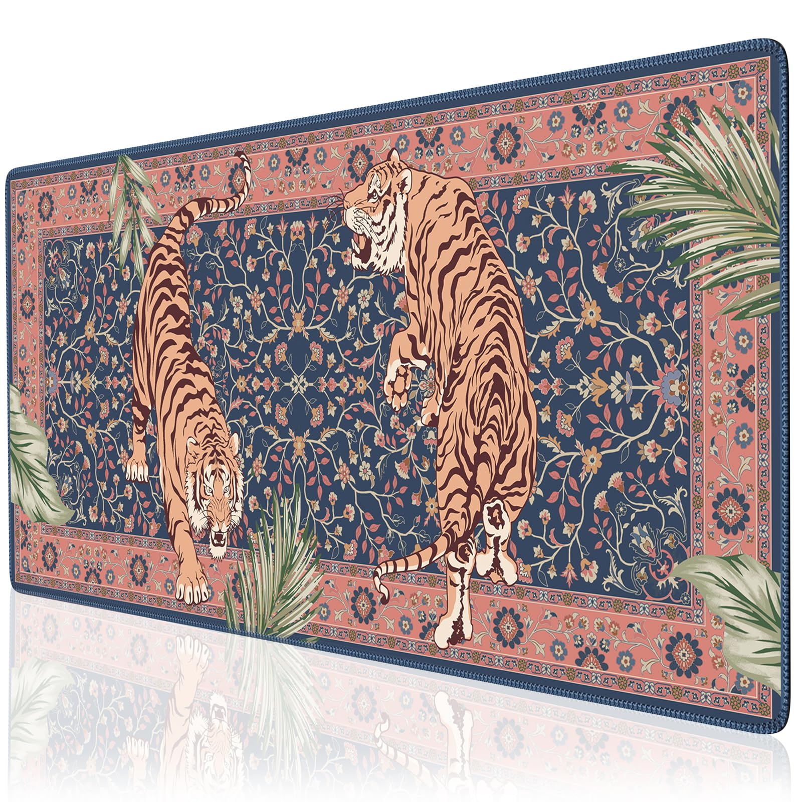Anyshock Tiger Desk Matt For Desktop, Floral Gaming Cute Desk Mat, Non Slip Keyboard And Mouse Pad, Stitched Edges Large Desk Pa