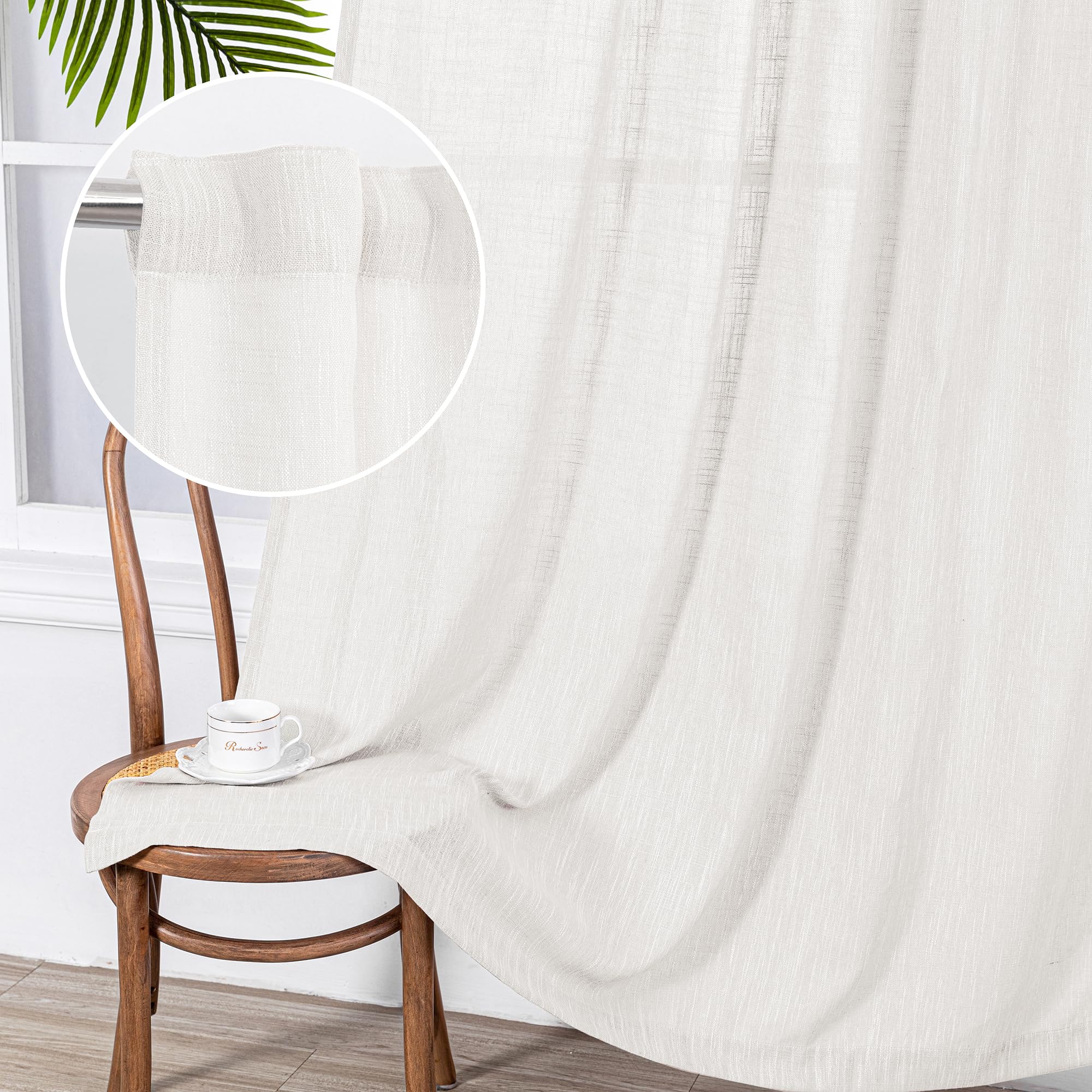 Mysky Home 90 Inch Curtains For Sliding Glass Door Windows, Living Room Decoration Cotton Drapes Soft Comfortable Touch Farmhous