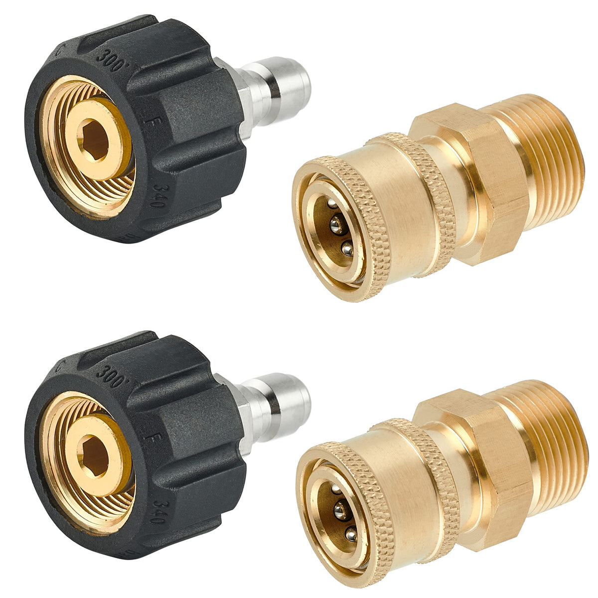 Raincovo Pressure Washer Quick Connect Fittings, M22 14Mm To 1/4 Inch Quick Connect Pressure Washer Adapter Set, 4 Pieces
