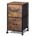 Devaise 2 Drawer Mobile File Cabinet, Rolling Printer Stand, Fabric Vertical Filing Cabinet Fits A4 Or Letter Size For Home Office, Rustic Brown Wood Grain Print