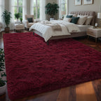Larhom Wine Red Fluffy Area Rugs For Living Room Bedroom,4X6 Feet Ultra Soft Indoor Modern Plush Fuzzy Rug, Thickened Carpet For