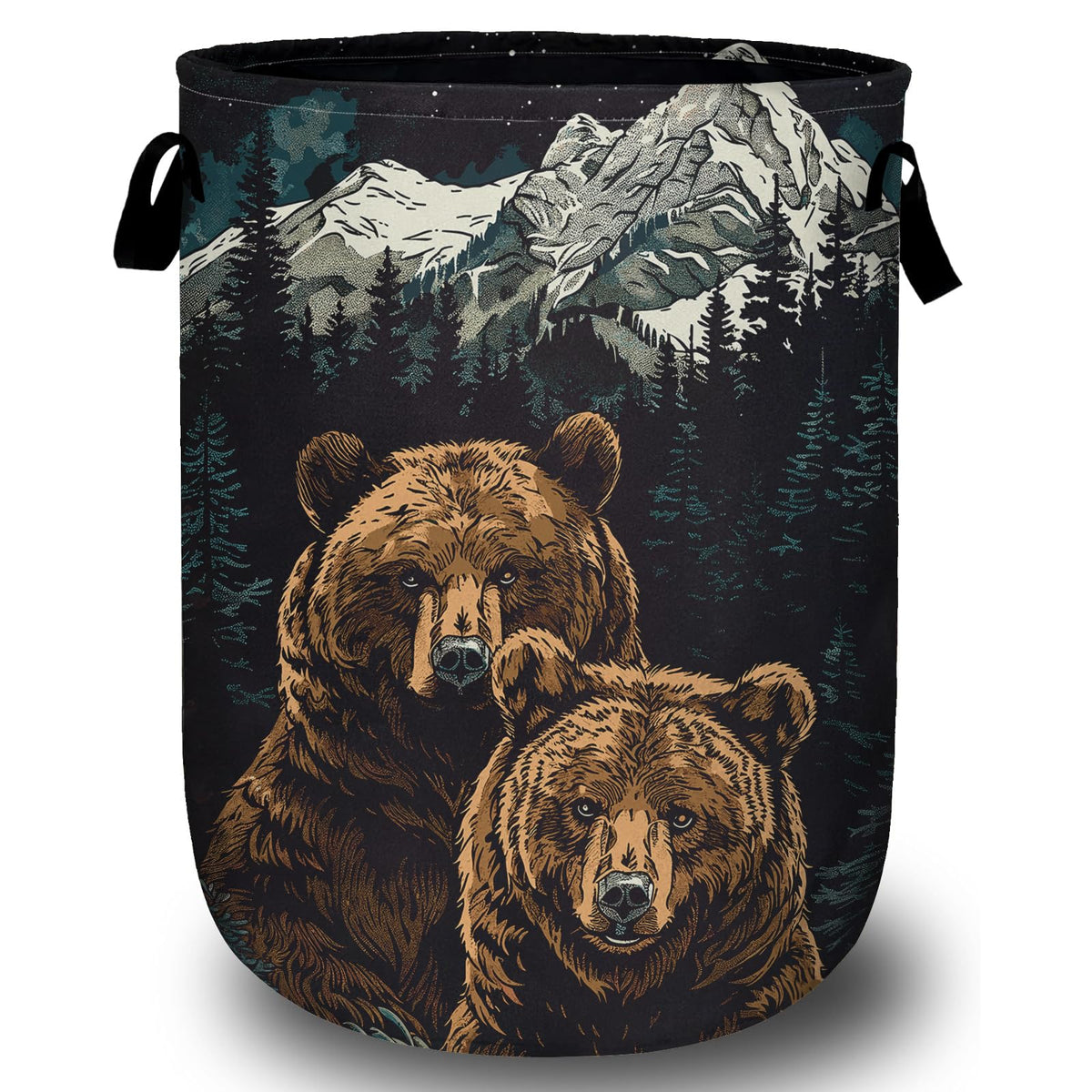 Brown Bear Mountain Laundry Basket, Laundry Hamper Collapsible Oxford Cloth with Handle Clothes Storage Bin for Bathroom Laundry