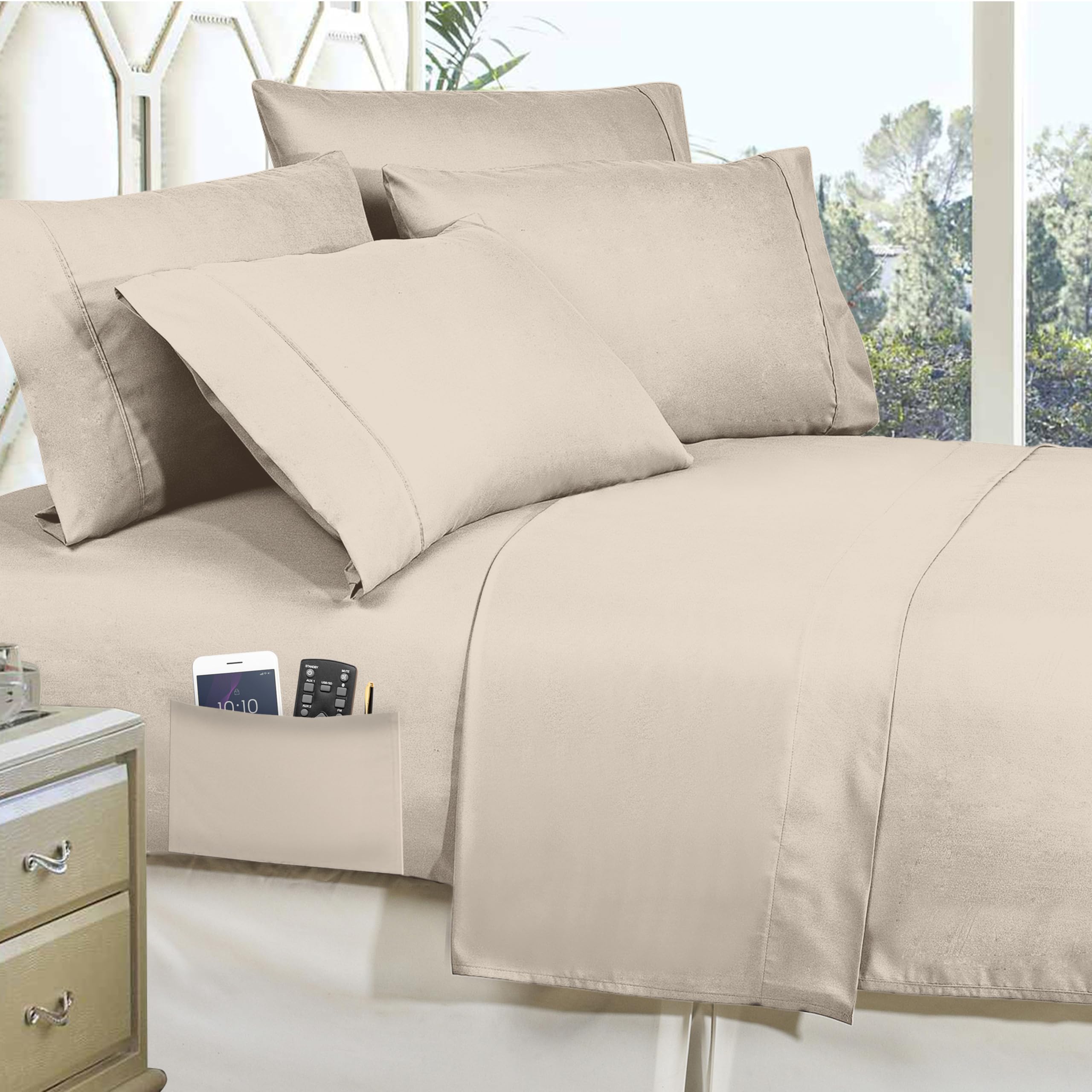 Elegant Comfort Luxury Softest, Coziest 8-Piece Bed-In-A-Bag Comforter Set - Silky Soft Complete Set Includes Bed Sheet Set With Double Sided Storage Pockets, Twin/Twin Xl, Linen