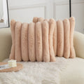 Neelvin Camel Faux Fur Cozy Soft Striped Decorative Throw Pillow Covers 16X16 Inch Set Of 2,Velvet Pillowcase Cushion Case For S