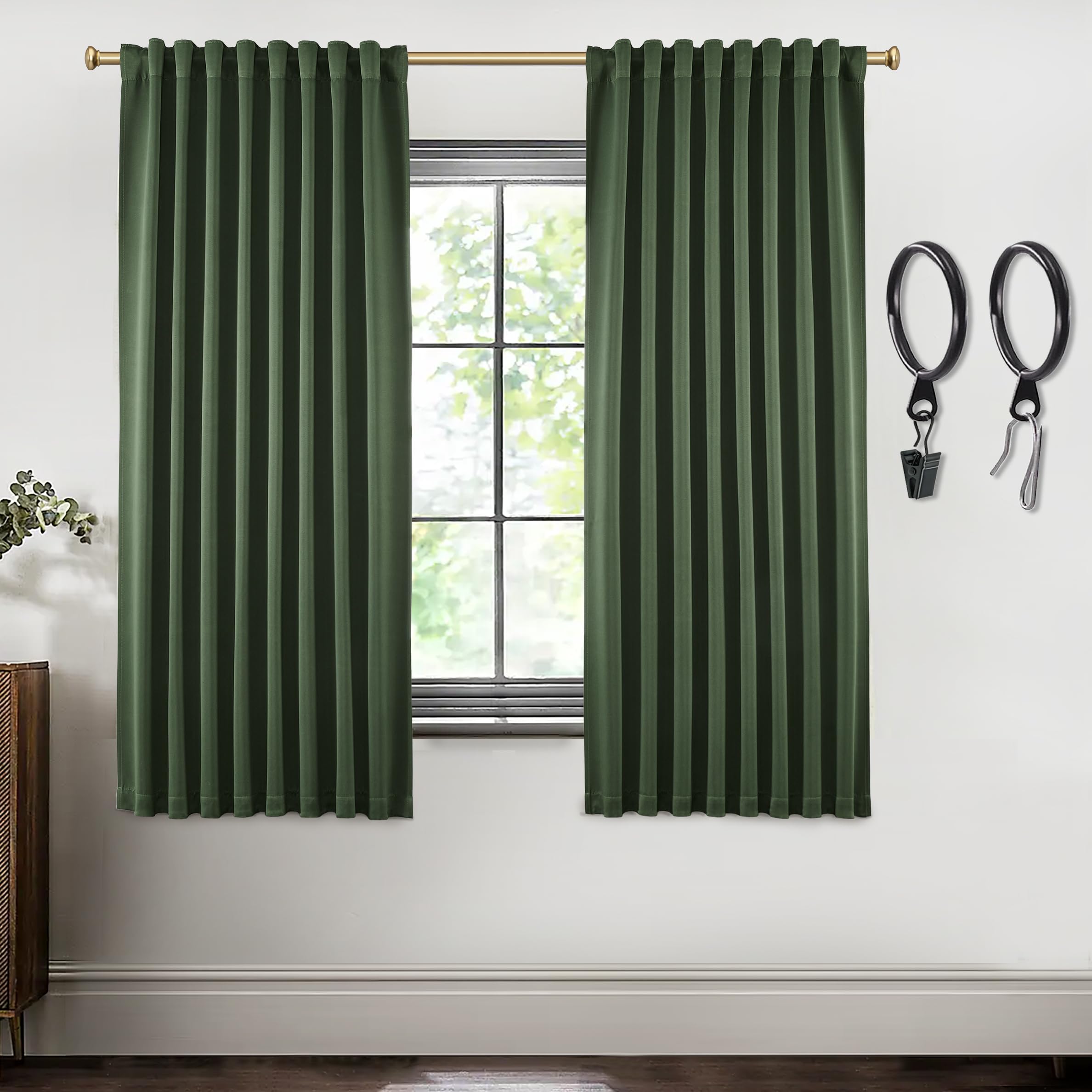 SHINELAND 63 Inch Length Living Room Curtains,2 Panel Set Blackout Room Darkening Thermal Black Out Curtains for Nursery Boy Bed