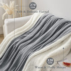 Lbro2M Striped Sherpa Fleece Bed Blanket Twin Size, Super Soft Fuzzy Plush Warm Cozy Fluffy Microfiber Couch Throw Velvet Double Reversible Luxurious Blankets (65X90),Grey